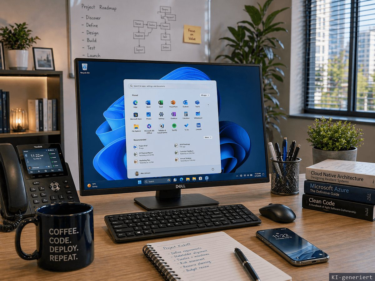 Heutiger Arbeitsplatz bei Silz-Networks mit aktuellem Windows-11-Rechner