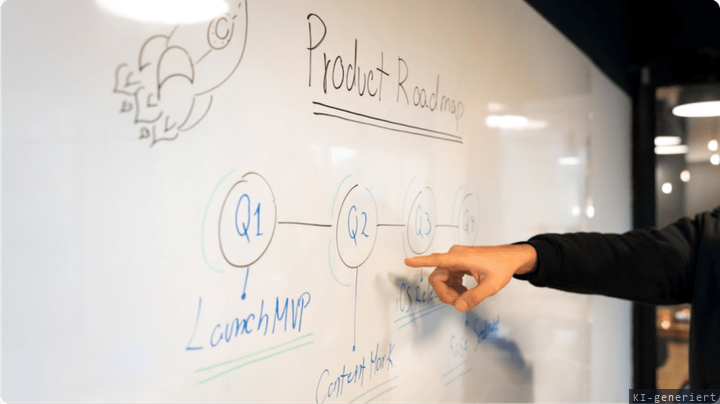 Roadmap mit Projektphasen auf einem Whiteboard