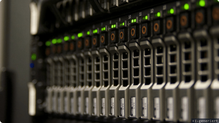 Serverfront mit Festplatteneinschüben und Statusanzeigen