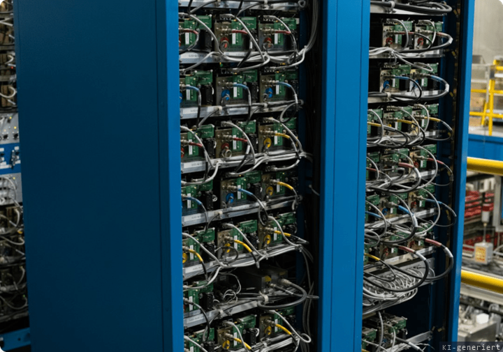 Netzwerkschrank während der Einrichtung der Systeme